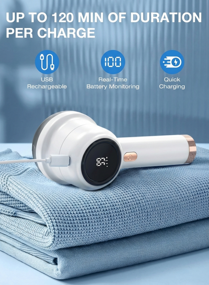 Furano Rechargeable Fabric Shaver with 2 Replaceable Stainless Steel 6-Leaf Blades(1 Free Extra Included) | Lint Remover with 3-Speed Settings & LED Display - Efficient Sweater and Lint Shaver for Clothes, Removing Fuzz, Lint Balls, Pills, and Hairballs